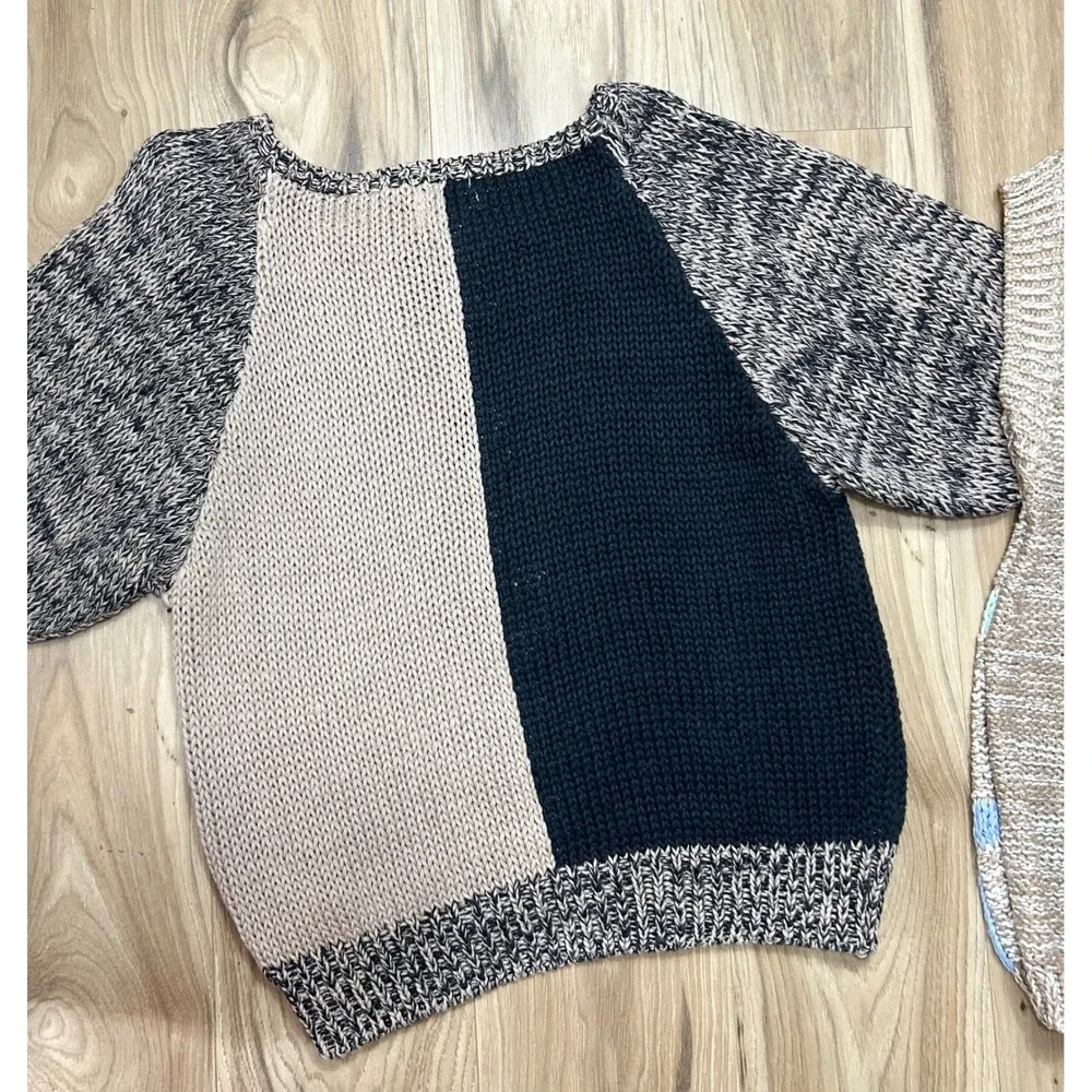 (2) VTG Hand Knit Sweater Womens S Cottage Old Money Pullover Cotton Ramie Linen - Picture 5 of 15